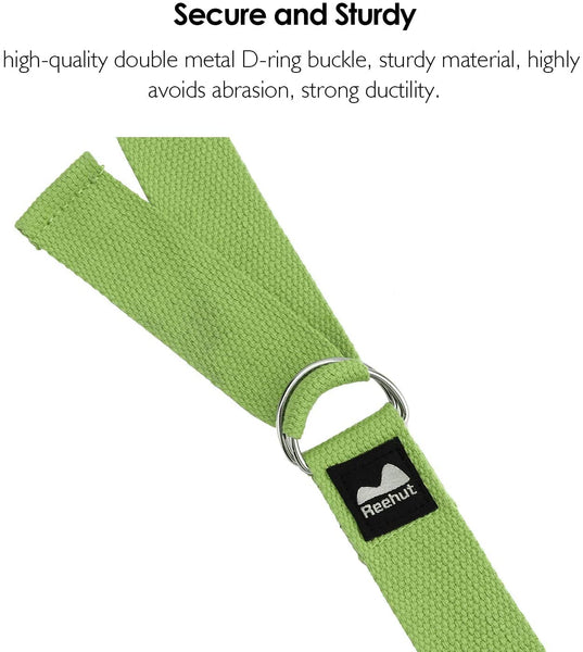 REEHUT Yoga Strap (6ft, 8ft, 10ft) w/Adjustable D-Ring Buckle - Durable Polyester Cotton Exercise Straps for Stretching, General Fitness, Flexibility and Physical Therapy