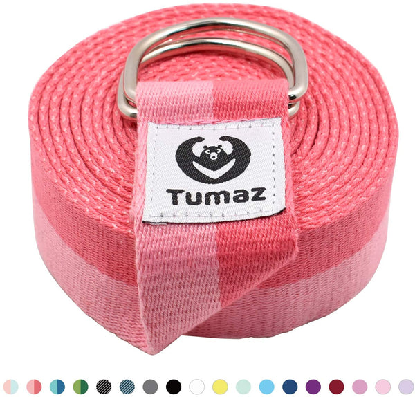 Tumaz Yoga Strap/Stretch Bands [15+ Colors, 6/8/10 Feet Options] with Extra Safe Adjustable D-Ring Buckle, Durable and Comfy Delicate Texture - Best for Daily Stretching, Physical Therapy, Fitness